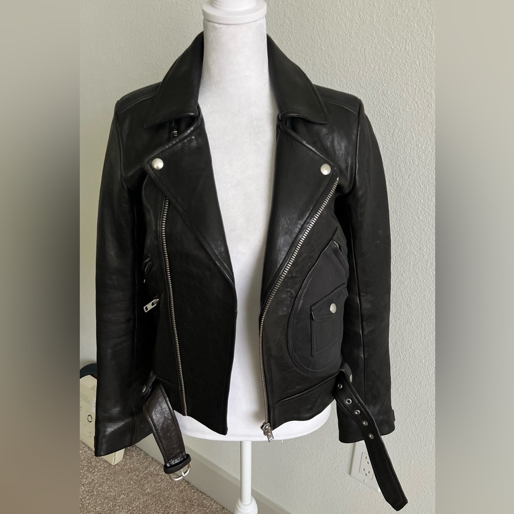 IRO Black Leather with dark navy accentMoto Jacket scotsdal